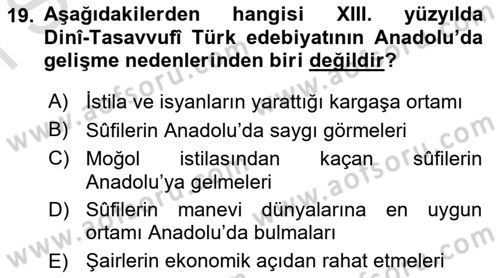 Türk Halk Şiiri Dersi 2022 - 2023 Yılı (Final) Dönem Sonu Sınav Soruları 19. Soru