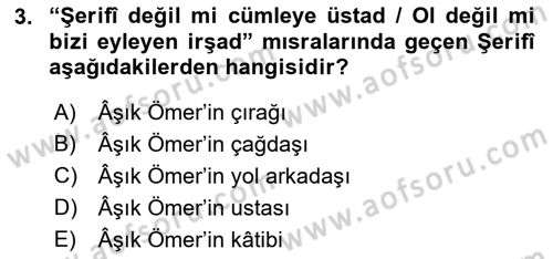 Türk Halk Şiiri Dersi 2022 - 2023 Yılı (Final) Dönem Sonu Sınav Soruları 3. Soru