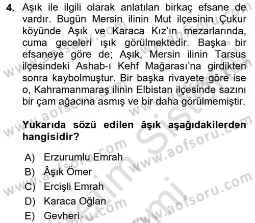 Türk Halk Şiiri Dersi 2022 - 2023 Yılı (Final) Dönem Sonu Sınav Soruları 4. Soru