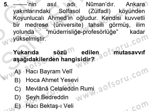 Türk Halk Şiiri Dersi 2022 - 2023 Yılı (Final) Dönem Sonu Sınav Soruları 5. Soru