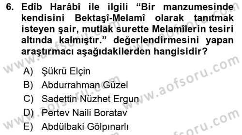 Türk Halk Şiiri Dersi 2022 - 2023 Yılı (Final) Dönem Sonu Sınav Soruları 6. Soru