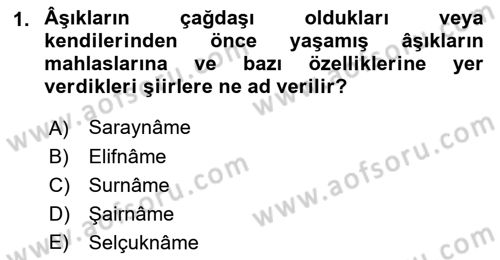 Türk Halk Şiiri Dersi 2022 - 2023 Yılı Yaz Okulu Sınav Soruları 1. Soru