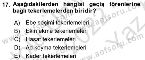 Türk Halk Şiiri Dersi 2022 - 2023 Yılı Yaz Okulu Sınav Soruları 17. Soru