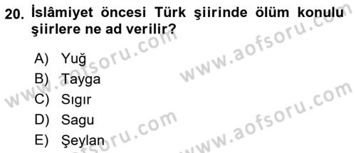 Türk Halk Şiiri Dersi 2022 - 2023 Yılı Yaz Okulu Sınav Soruları 20. Soru