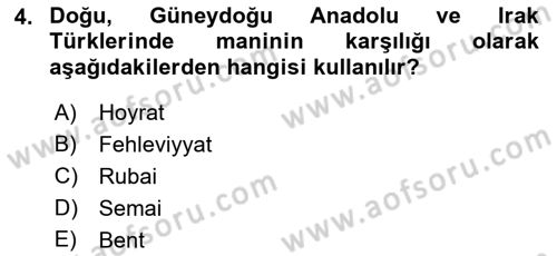 Türk Halk Şiiri Dersi 2022 - 2023 Yılı Yaz Okulu Sınav Soruları 4. Soru