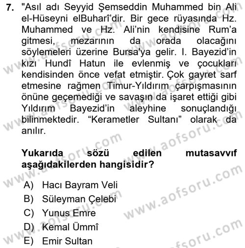 Türk Halk Şiiri Dersi 2022 - 2023 Yılı Yaz Okulu Sınav Soruları 7. Soru