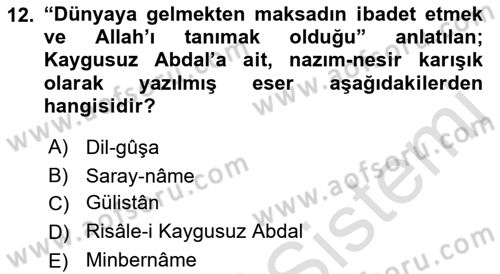 Türk Halk Şiiri Dersi Ara Sınavı Deneme Sınav Soruları 12. Soru