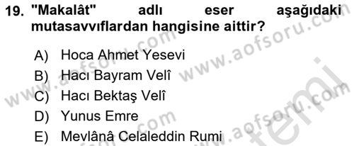 Türk Halk Şiiri Dersi Ara Sınavı Deneme Sınav Soruları 19. Soru