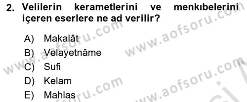 Türk Halk Şiiri Dersi 2023 - 2024 Yılı (Vize) Ara Sınav Soruları 2. Soru