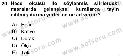 Türk Halk Şiiri Dersi 2023 - 2024 Yılı (Vize) Ara Sınav Soruları 20. Soru