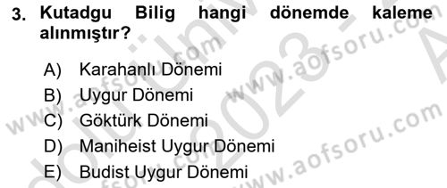Türk Halk Şiiri Dersi 2023 - 2024 Yılı (Vize) Ara Sınav Soruları 3. Soru