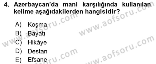 Türk Halk Şiiri Dersi Ara Sınavı Deneme Sınav Soruları 4. Soru