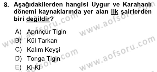 Türk Halk Şiiri Dersi Ara Sınavı Deneme Sınav Soruları 8. Soru