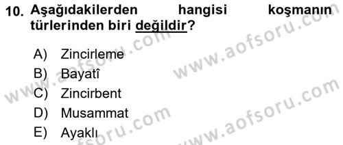 Türk Halk Şiiri Dersi 2023 - 2024 Yılı (Final) Dönem Sonu Sınav Soruları 10. Soru