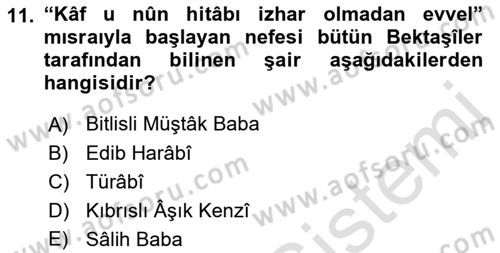 Türk Halk Şiiri Dersi 2023 - 2024 Yılı (Final) Dönem Sonu Sınav Soruları 11. Soru