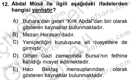 Türk Halk Şiiri Dersi 2023 - 2024 Yılı (Final) Dönem Sonu Sınav Soruları 12. Soru