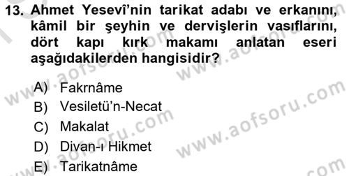 Türk Halk Şiiri Dersi 2023 - 2024 Yılı (Final) Dönem Sonu Sınav Soruları 13. Soru