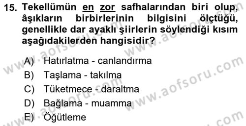 Türk Halk Şiiri Dersi 2023 - 2024 Yılı (Final) Dönem Sonu Sınav Soruları 15. Soru