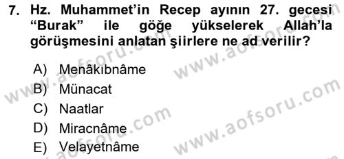 Türk Halk Şiiri Dersi 2023 - 2024 Yılı (Final) Dönem Sonu Sınav Soruları 7. Soru