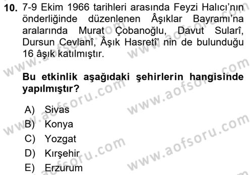 Türk Halk Şiiri Dersi 2023 - 2024 Yılı Yaz Okulu Sınav Soruları 10. Soru