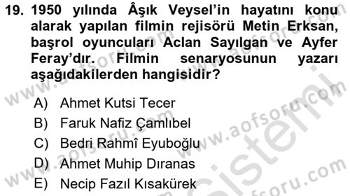 Türk Halk Şiiri Dersi 2023 - 2024 Yılı Yaz Okulu Sınav Soruları 19. Soru