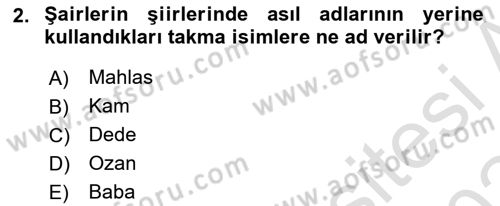 Türk Halk Şiiri Dersi 2023 - 2024 Yılı Yaz Okulu Sınav Soruları 2. Soru