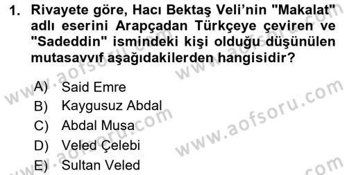 Türk Halk Şiiri Dersi Ara Sınavı Deneme Sınav Soruları 1. Soru