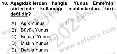 Türk Halk Şiiri Dersi 2024 - 2025 Yılı (Vize) Ara Sınav Soruları 10. Soru