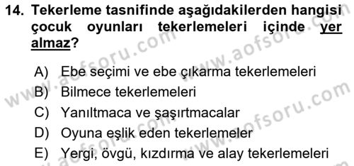 Türk Halk Şiiri Dersi Ara Sınavı Deneme Sınav Soruları 14. Soru