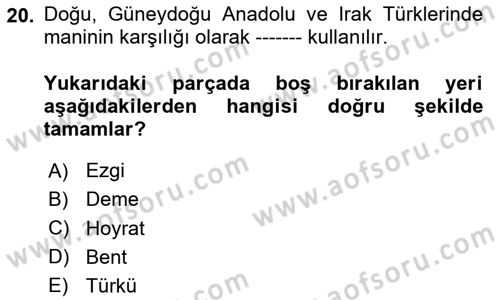 Türk Halk Şiiri Dersi 2024 - 2025 Yılı (Vize) Ara Sınav Soruları 20. Soru