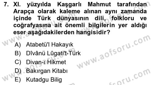 Türk Halk Şiiri Dersi 2024 - 2025 Yılı (Vize) Ara Sınav Soruları 7. Soru