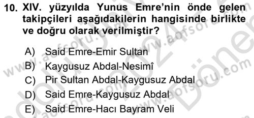 Türk Halk Şiiri Dersi 2024 - 2025 Yılı (Final) Dönem Sonu Sınav Soruları 10. Soru