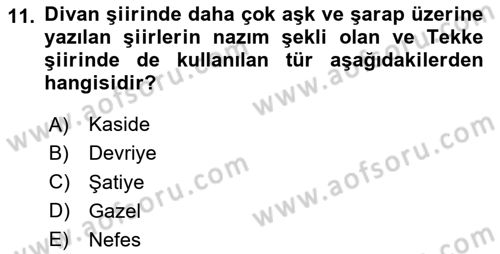 Türk Halk Şiiri Dersi 2024 - 2025 Yılı (Final) Dönem Sonu Sınav Soruları 11. Soru