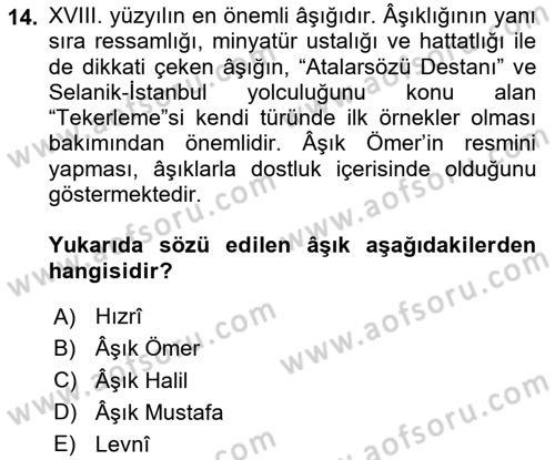 Türk Halk Şiiri Dersi 2024 - 2025 Yılı (Final) Dönem Sonu Sınav Soruları 14. Soru