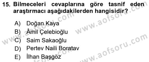 Türk Halk Şiiri Dersi 2024 - 2025 Yılı (Final) Dönem Sonu Sınav Soruları 15. Soru
