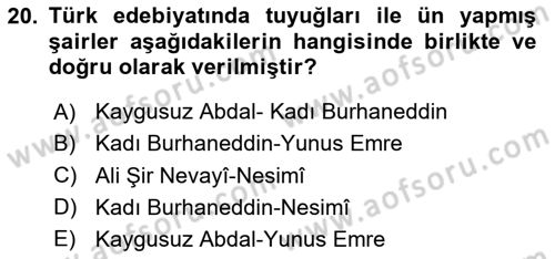 Türk Halk Şiiri Dersi 2024 - 2025 Yılı (Final) Dönem Sonu Sınav Soruları 20. Soru