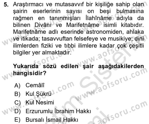 Türk Halk Şiiri Dersi 2024 - 2025 Yılı (Final) Dönem Sonu Sınav Soruları 5. Soru