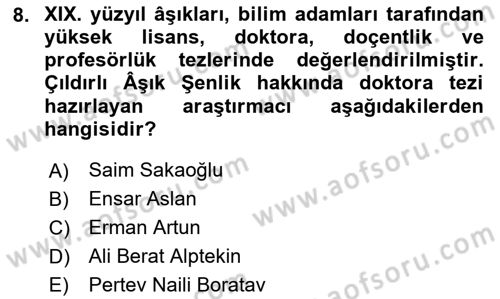 Türk Halk Şiiri Dersi 2024 - 2025 Yılı (Final) Dönem Sonu Sınav Soruları 8. Soru
