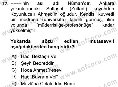 Türk Halk Şiiri Dersi 2024 - 2025 Yılı Yaz Okulu Sınav Soruları 12. Soru