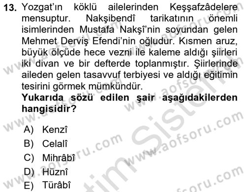 Türk Halk Şiiri Dersi 2024 - 2025 Yılı Yaz Okulu Sınav Soruları 13. Soru