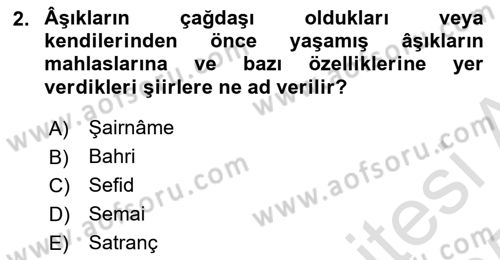 Türk Halk Şiiri Dersi 2024 - 2025 Yılı Yaz Okulu Sınav Soruları 2. Soru