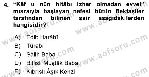 Türk Halk Şiiri Dersi 2024 - 2025 Yılı Yaz Okulu Sınav Soruları 4. Soru