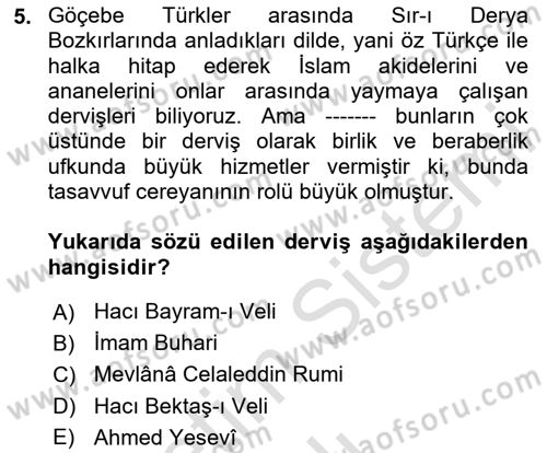 Türk Halk Şiiri Dersi 2024 - 2025 Yılı Yaz Okulu Sınav Soruları 5. Soru