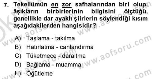 Türk Halk Şiiri Dersi 2024 - 2025 Yılı Yaz Okulu Sınav Soruları 7. Soru