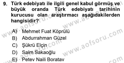 Türk Halk Şiiri Dersi 2024 - 2025 Yılı Yaz Okulu Sınav Soruları 9. Soru