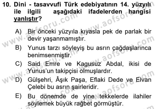 Türk Halk Şiiri Dersi 2025 - 2026 Yılı (Vize) Ara Sınav Soruları 10. Soru