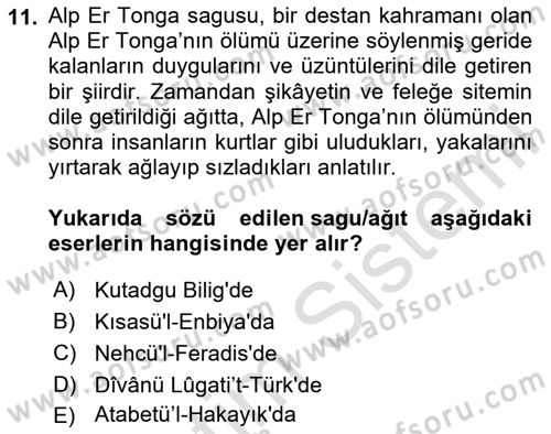 Türk Halk Şiiri Dersi 2025 - 2026 Yılı (Vize) Ara Sınav Soruları 11. Soru