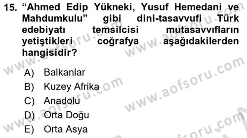 Türk Halk Şiiri Dersi 2025 - 2026 Yılı (Vize) Ara Sınav Soruları 15. Soru