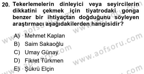 Türk Halk Şiiri Dersi 2025 - 2026 Yılı (Vize) Ara Sınav Soruları 20. Soru