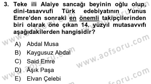 Türk Halk Şiiri Dersi 2025 - 2026 Yılı (Vize) Ara Sınav Soruları 3. Soru